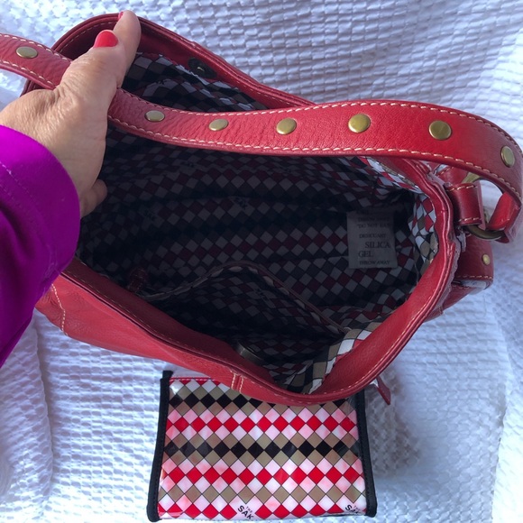 The Sak N.W. T. Studded Leather Hobo Bag With Cosmetic Case.Color Red Topstitch - Picture 5 of 8